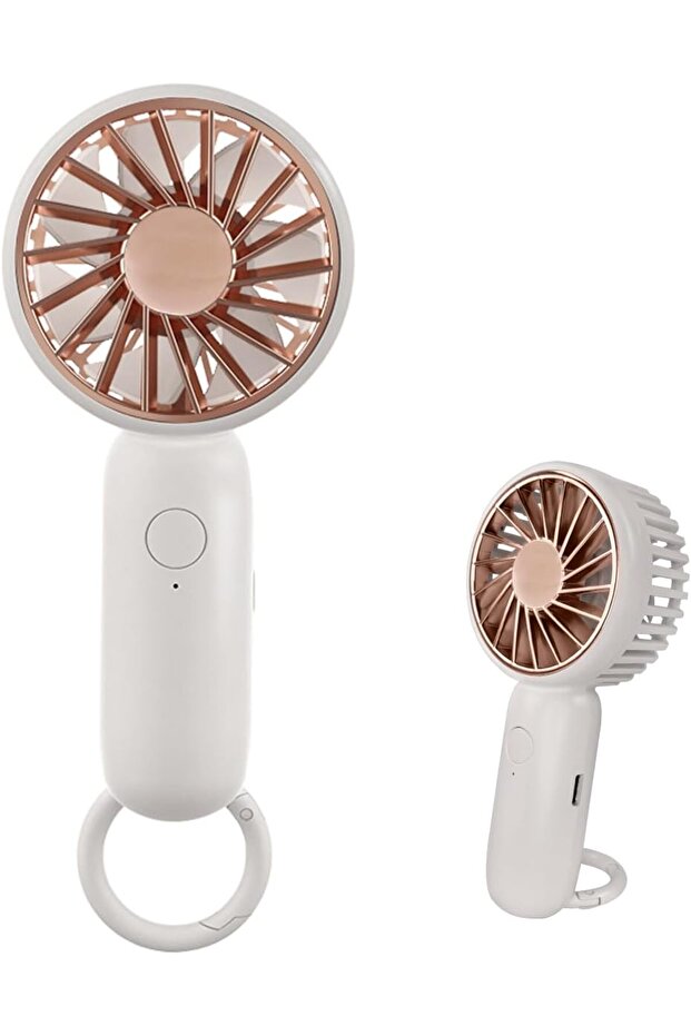 Mini handheld fan, desktop fan with hook, lightweight USB fan, rechargeable, suitable for both indoor and outdoor use (white).