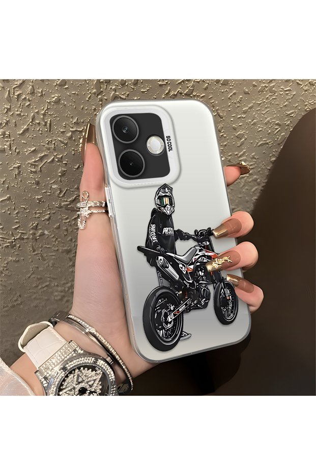 Oppo A5 Pro 4G/5G Compatible Motorcycle Rider Drawing with Helmet Printed Men's Style Phone Protective Case
