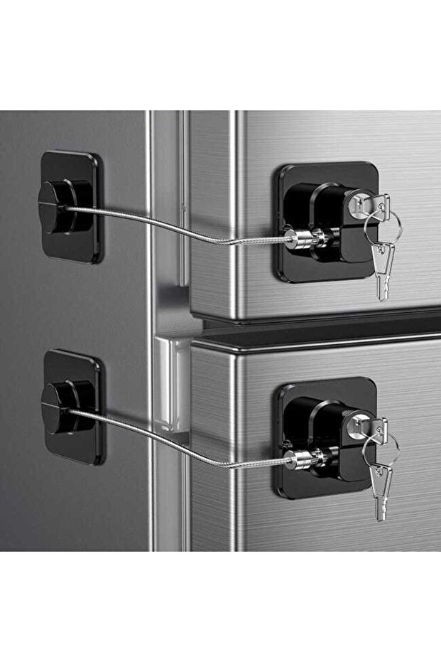 Two child-safe refrigerator door locks for kitchen freezers (black).