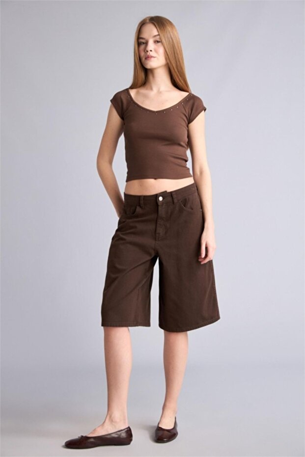 100% Cotton Regular Waist Short Leg Gabardine Bermuda F3133Ax26Sm