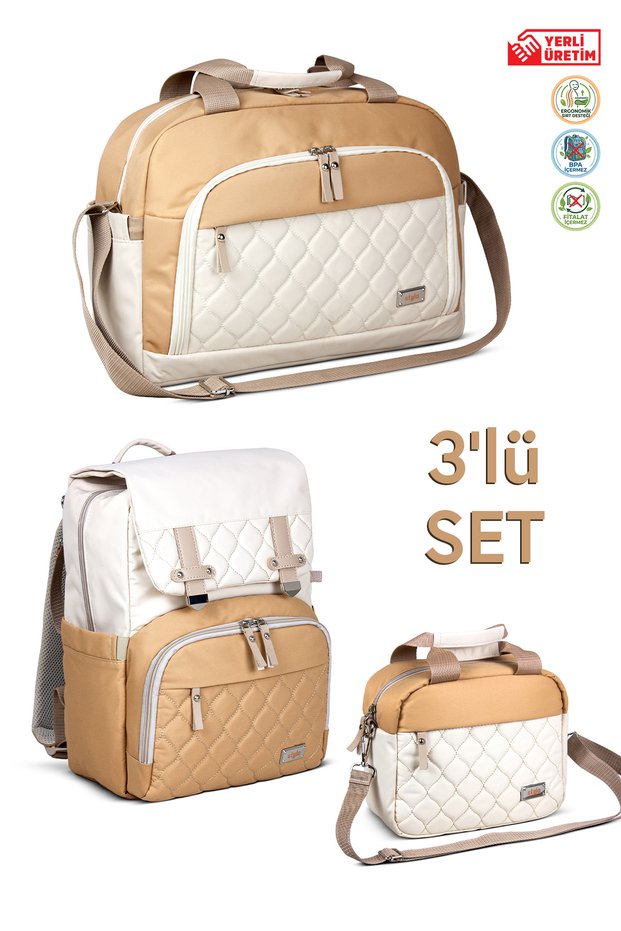 Working&Urban&Food 3-Piece Mother Baby Care Backpack Shoulder Thermos Newborn Hospital Travel Set-Cream