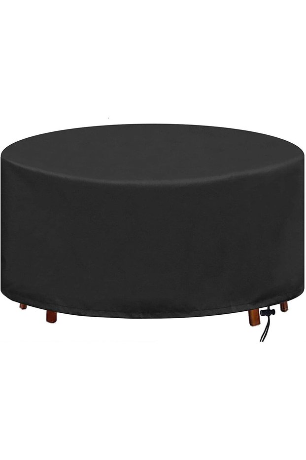 Black round table cover – a waterproof and windproof furniture cover made of 210D Oxford cloth (128 cm in diameter, 71 cm in size).