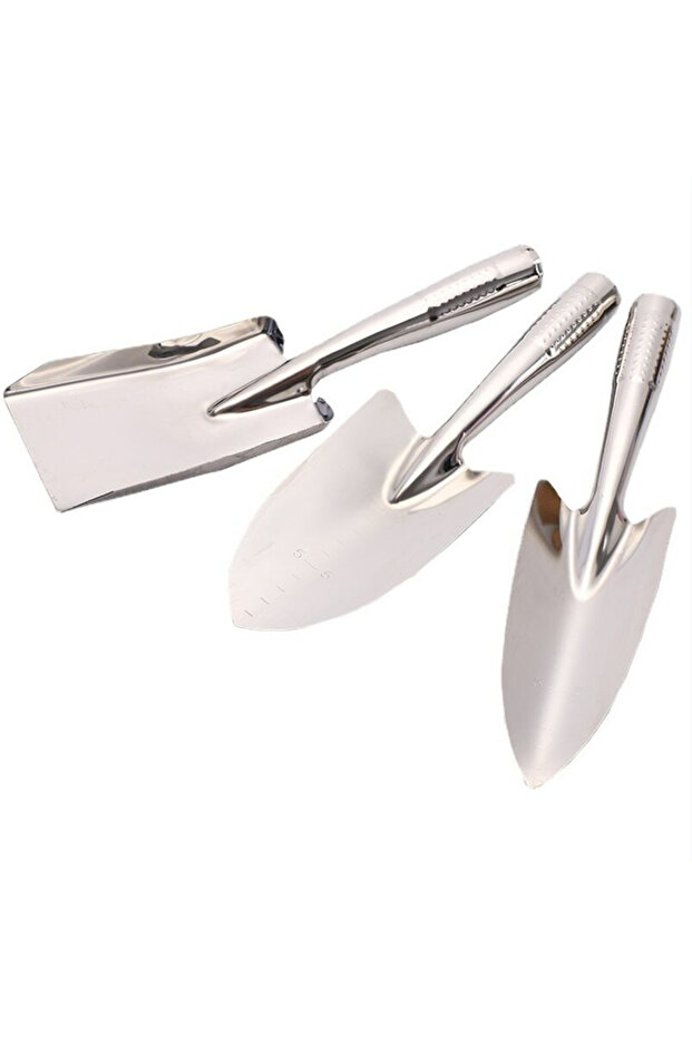 Three-piece gardening tool set, digging tool bag, hand shovel, small garden shovel, stainless steel, silver.