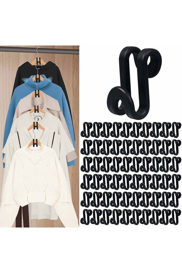 60 Hanger Hooks, Garment Hangers, Hanger Extension Clips, Cascading Hanger Hooks, Soft Velvet Hanger Accessories, Sturdy, Saves Closet Space (Black)