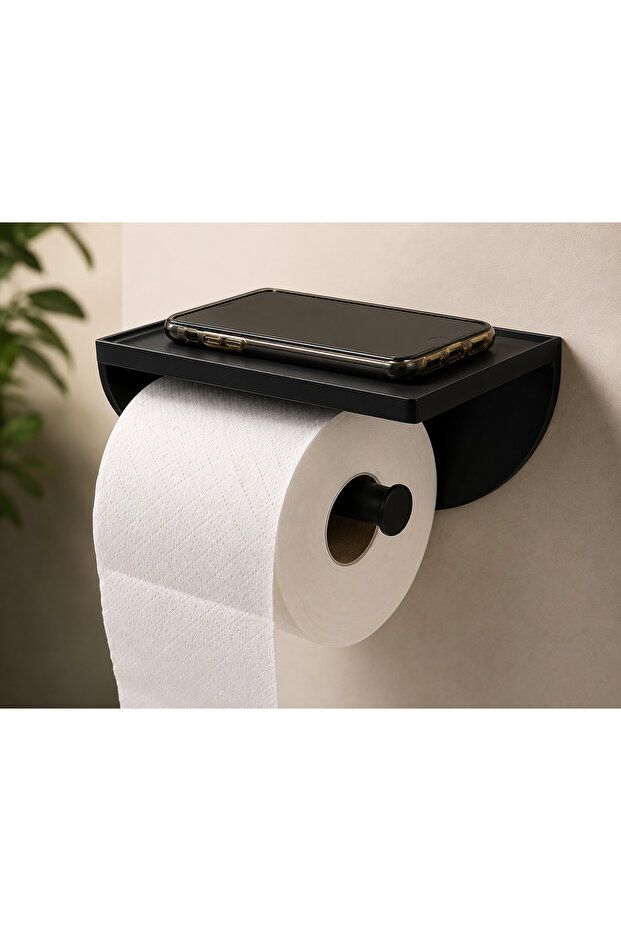Plastic Toilet Paper Hanger with Phone Shelf – Multi-Purpose Bathroom Organizer