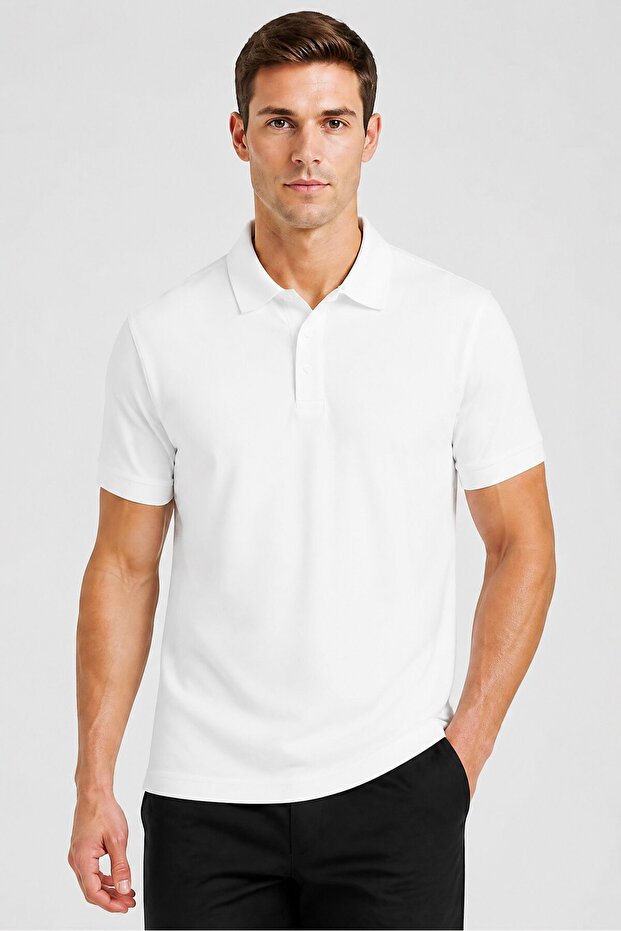 Men Classic Fit Short Sleeve Outdoor Polo Shirt, White