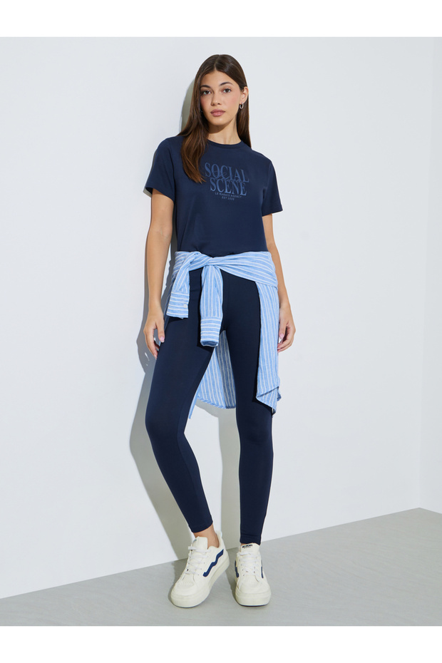 Navy Blue Text Print T-Shirt and Leggings Co-ord Set
