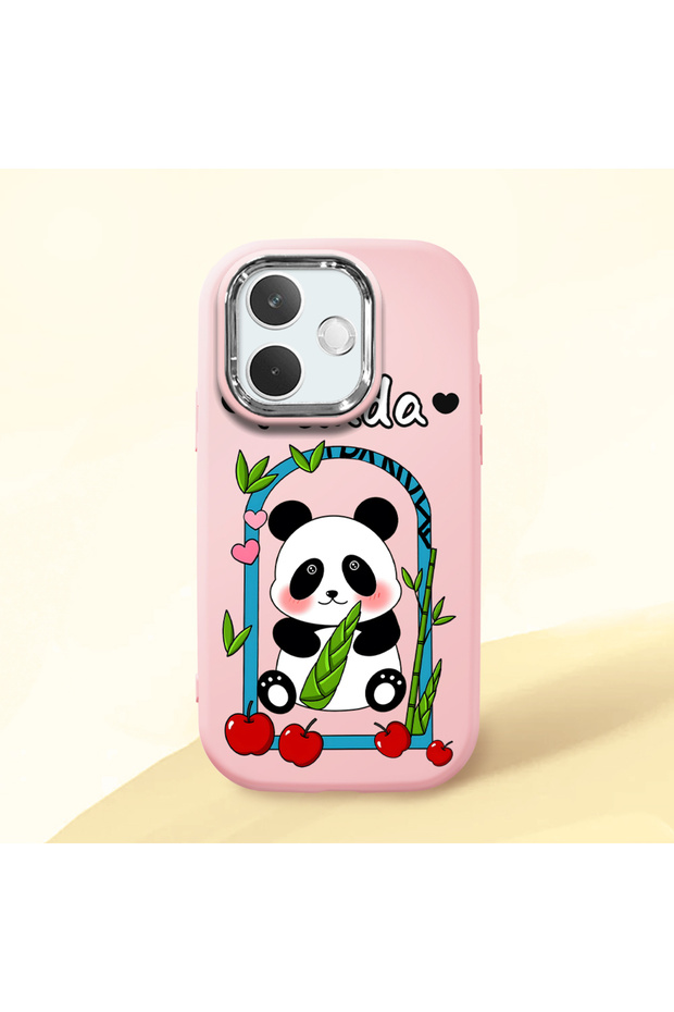 Oppo A5 Pro 5g Compatible Case with Camera Protector Pink Silicone Couple Phone Case with Panda Pattern