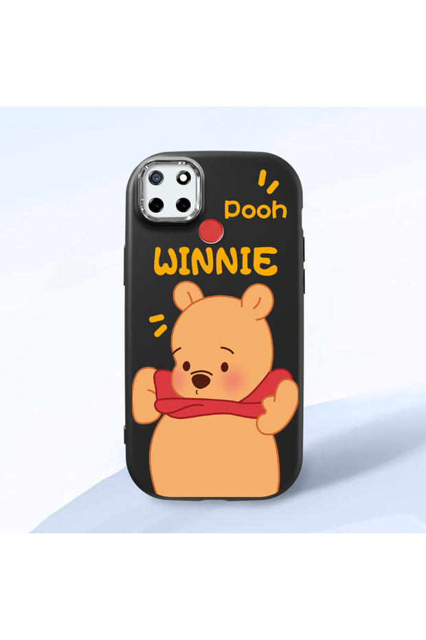 Realme C25 Compatible Case Camera Protector Black Silicone Couple Phone Case with Bear Pattern