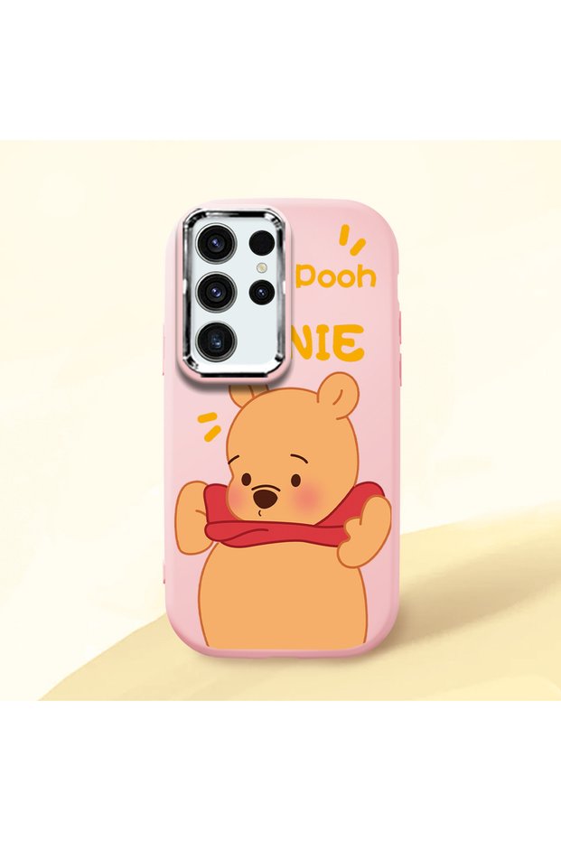 Samsung Galaxy S23 Ultra Compatible Case Camera Protector Pink Silicone Couple Phone Case with Bear Pattern