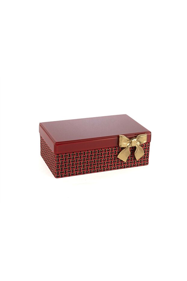 Red Gold Bow Fabric Glass Box 26X17X10Cm