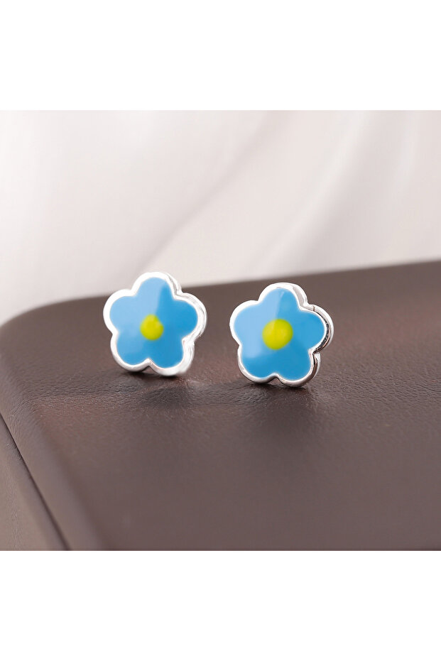 Silver Fashion Blue Flower 925 Sterling Silver Jewelry Exquisite Personality Stud Earrings E062