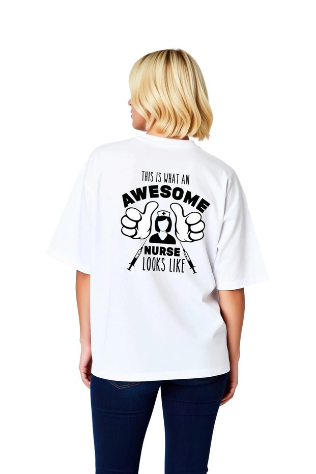 Women's Oversize Nurse Themed Printed T-Shirt 100% Cotton Relaxed Fit Daily Wear Modern Stylish Comfortable