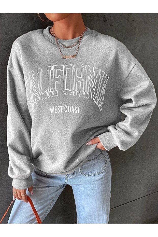 Women's California West Coast Printed Crew Neck Unisex Oversize Sweatshirt