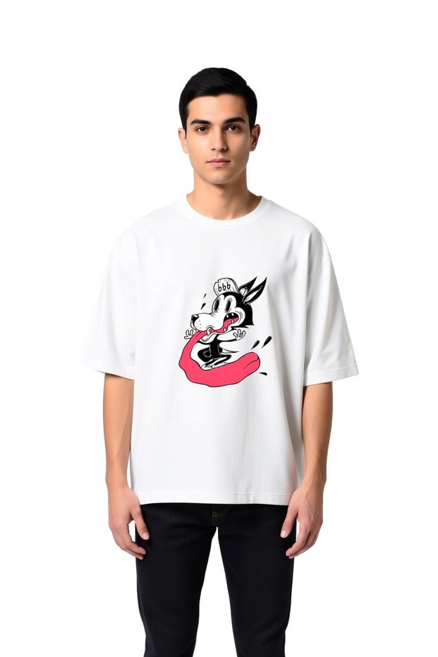 Men's Oversize Cartoon Dog Printed Relaxed Fit Short Sleeve Casual T-Shirt Comfortable Modern Stylish
