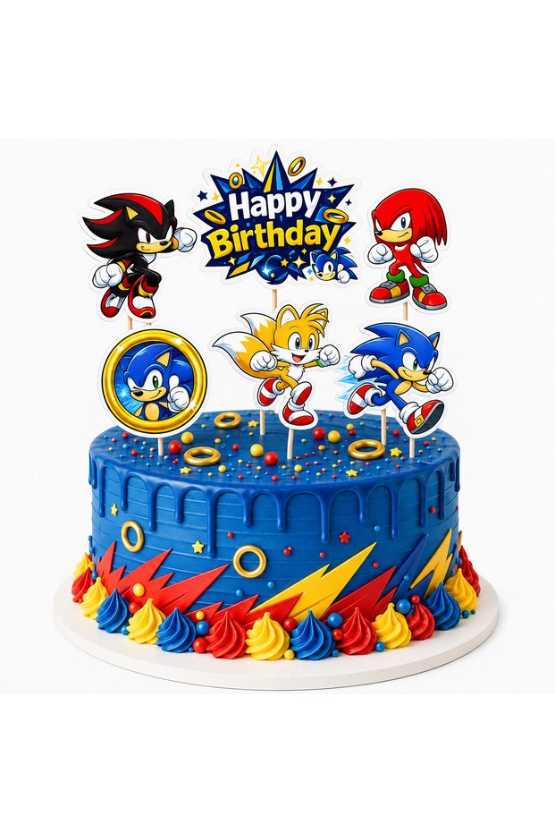 Sonic Themed Cake Toothpick Set of 6 Happy Birthday Children's Birthday Cake Decoration
