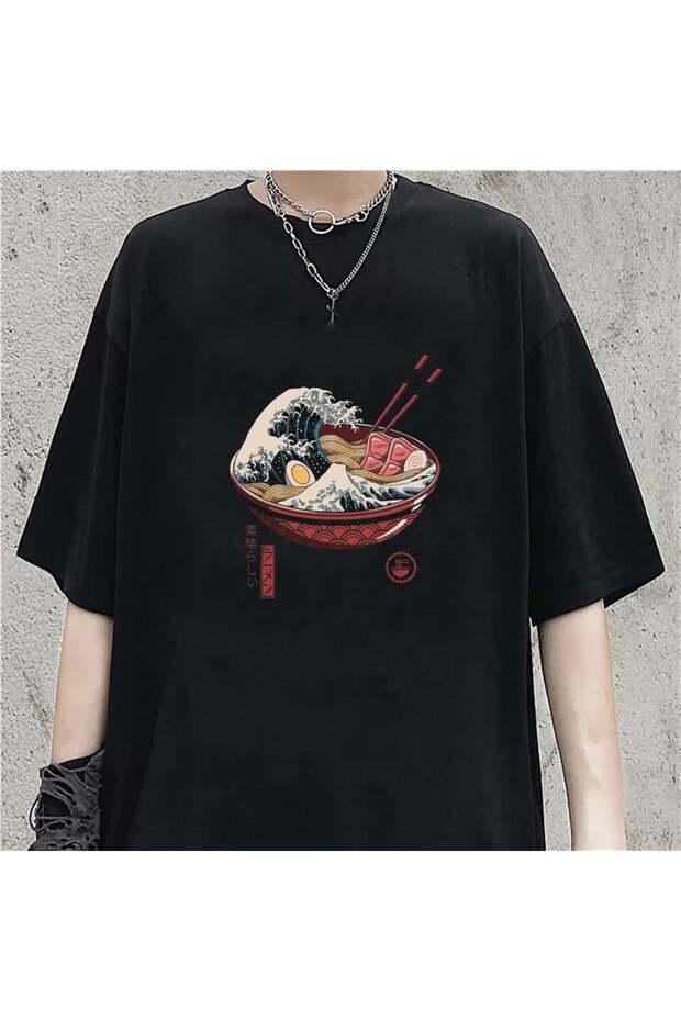 Mi̇ngalondon Eat Art Black Unisex Oversize T-Shirt
