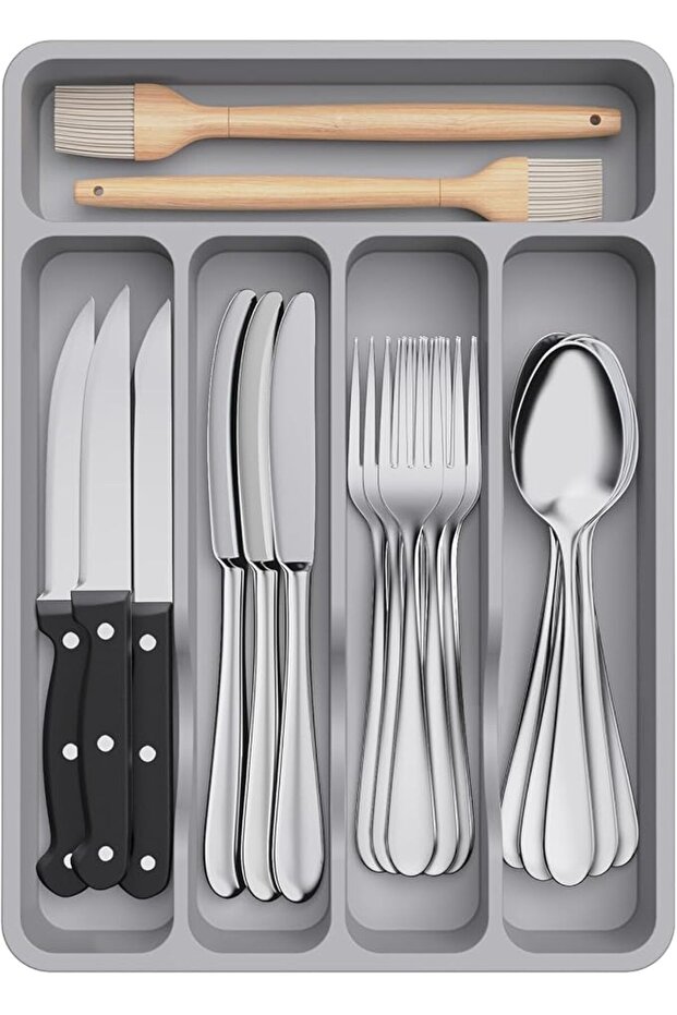Silverware Drawer Organizer Tray, Plastic Cutlery Storage for Kitchen, Flatware and Utensil