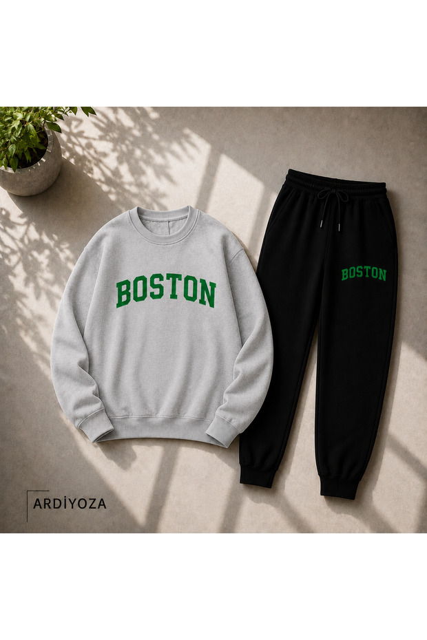 2-Piece Zero-Collar Winter Boston Printed Set (Zero-Collar-Sweatshirt)