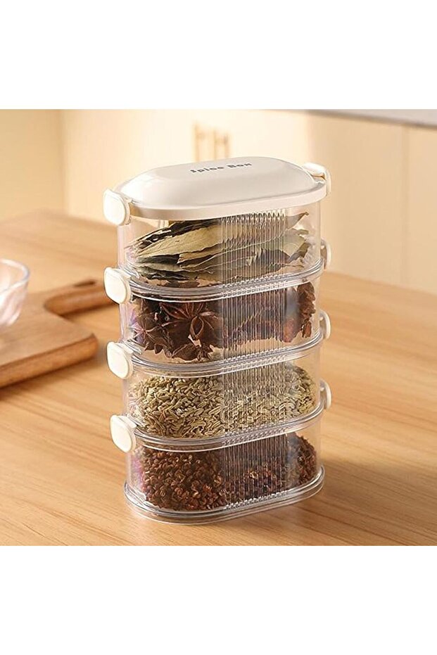 4 Layer Stackable Spice Storage Box, Food Storage Containers with Lids Airtight, Transparent
