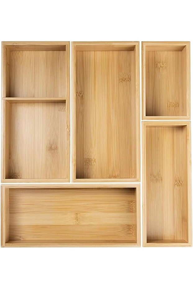 5 PCS Multi-Use Bamboo Drawer Organizer Box Set,for Kitchen Multi-purpose Storage Dividers for Kitch