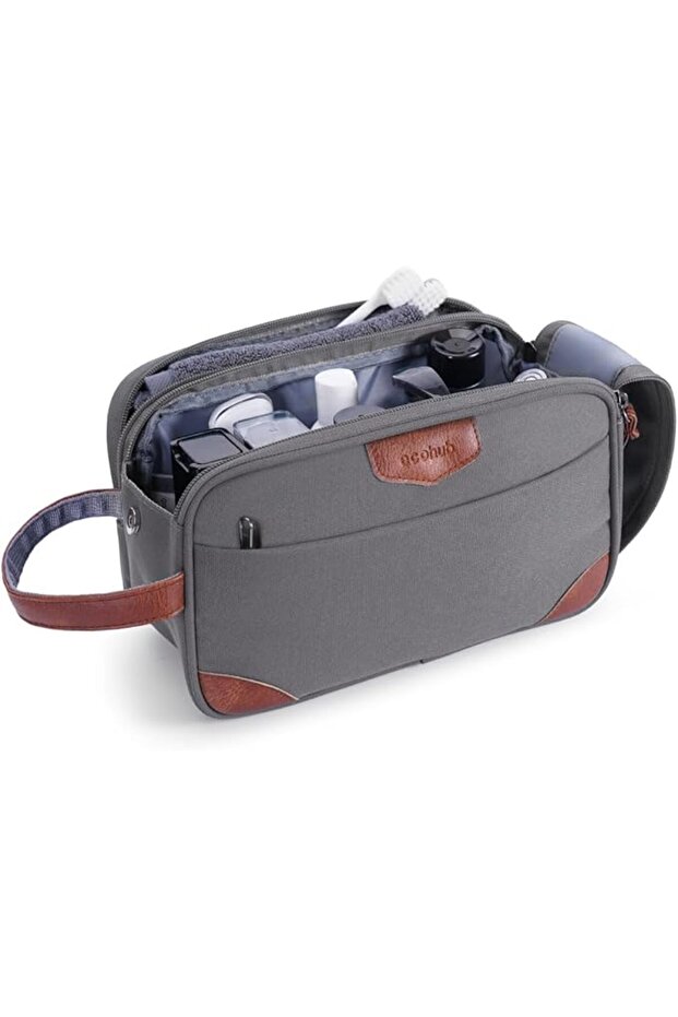 Toiletry Bag for Men, Wide Open Dopp Kit with Multiple Pockets, Wet Dry Separation Shaving Ba