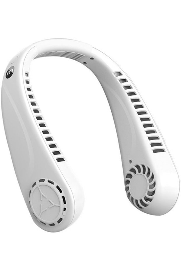 Portable neck fan, adjustable bladeless fan, digital display, 1200mAh battery, suitable for office, home and outdoor use.