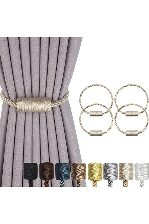 4 Pack Magnetic Curtain Tiebacks – Rope Curtain Holders for Drapes, Modern Decorative Tie