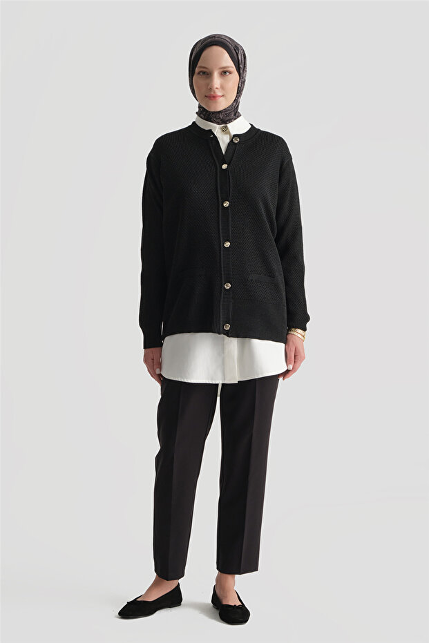 Sim Detailed Knitwear Cardigan Black