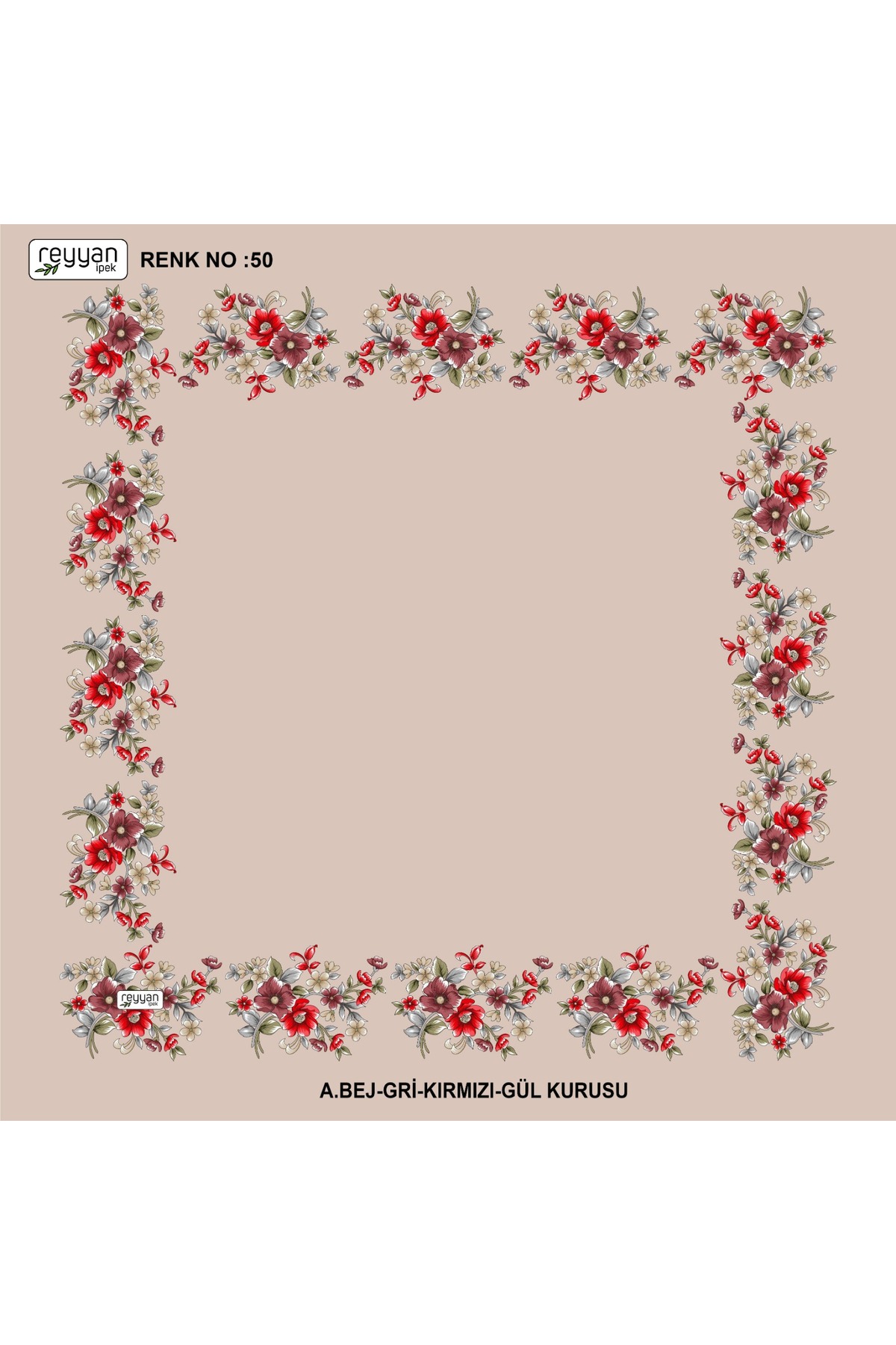 Bagged Flat Floral 90' Embroidered Yemeni Inner Tulle, 90X90 Cm, with Empty Center and Floral Edges