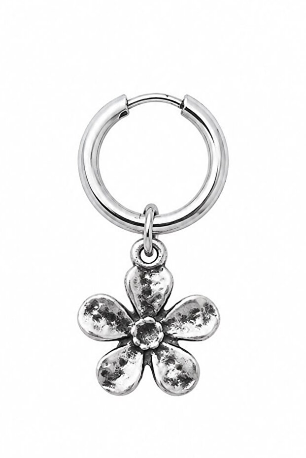 Unisex Silver Color Steel Dangle Authentic Flower Figured Hoop Earrings 1 Piece