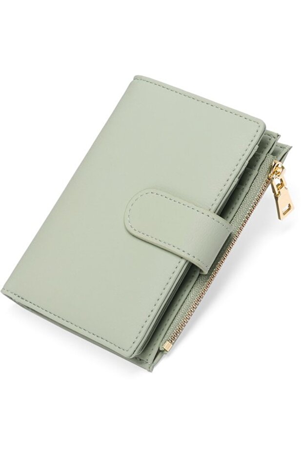 Women's small RFID wallet light green zippered.