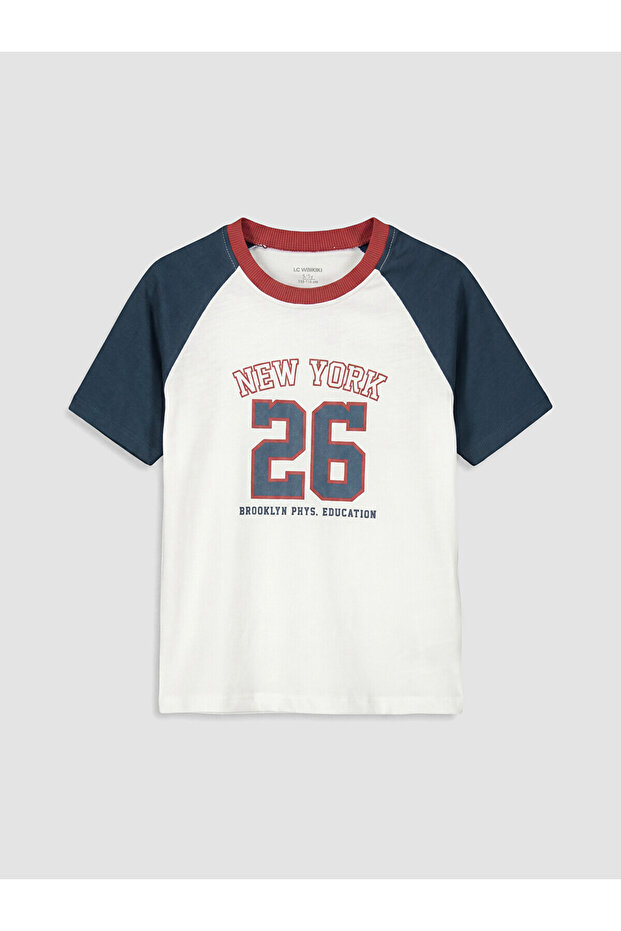Nevavm Oval Collar New York Printed Boys' T-Shirt with Difference