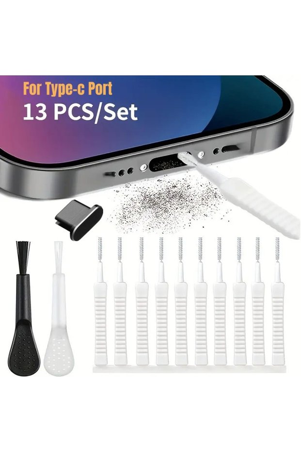 13pcs For Type C Mobile Phone Speaker Charging Port Cleaning Set Dust Plug for iPhone 16 15 14 Earph
