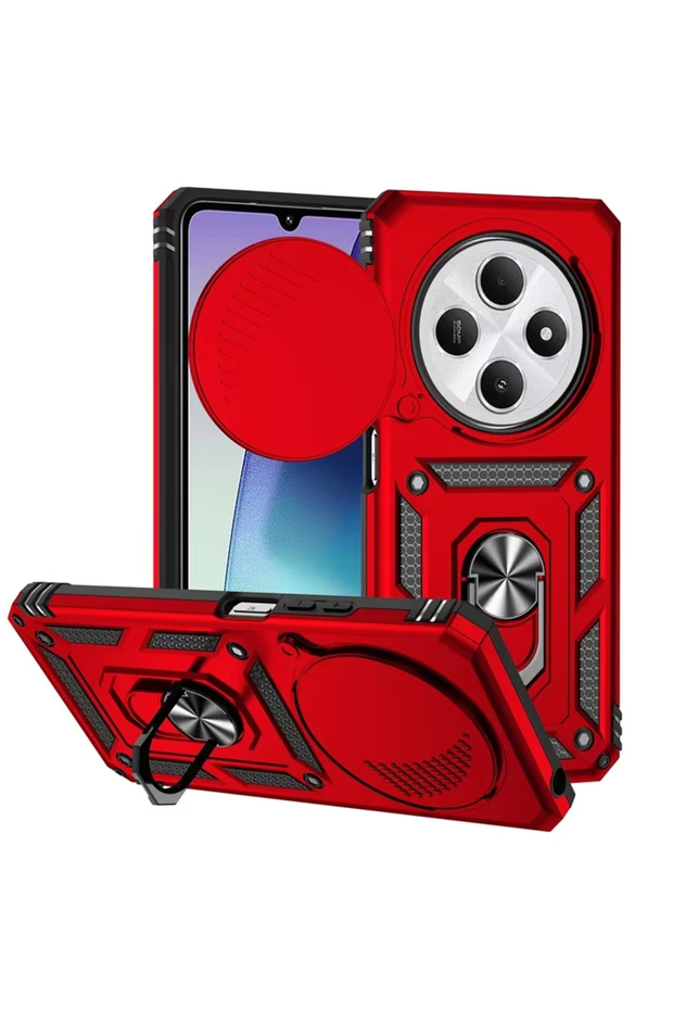 Redmi 14C Red For Redmi 14C 4G Case Armor Shockproof Slide Lens Cover For Redmi14C Magnet Car Holder