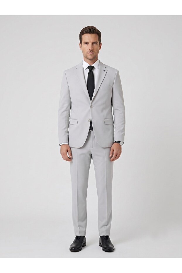 Men's Classic 2-Piece Suit 2 Buttons Slim Fit Stretch Fabric Double Slits 7 Drop