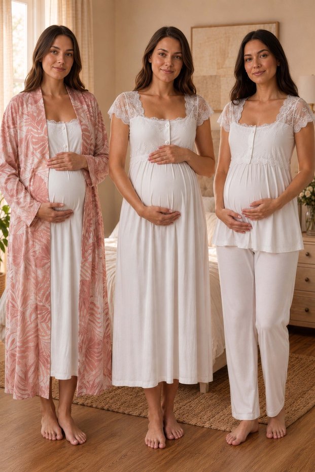 Pregnancy and Postpartum Period Cotton Set 4 Pieces Effortt - Powder/Ecru