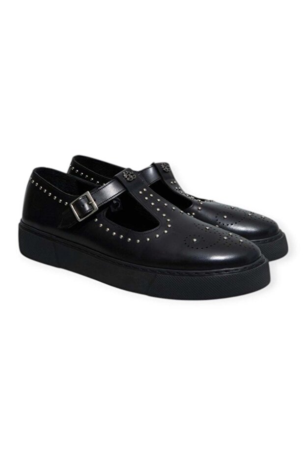 Black Color Laceless Genuine Leather Men's Shoes