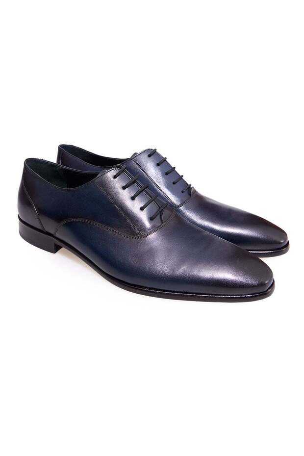 Dark Blue Color Lace-Up Genuine Leather Men's Shoes