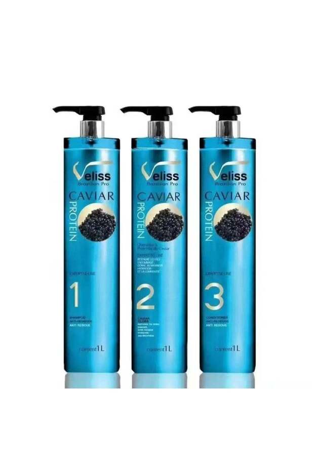 Brazilian Pro Caviar Protein Hair Treatment Set (3 Steps) – Shampoo, Caviar Gloss & Conditioner, 1L Each