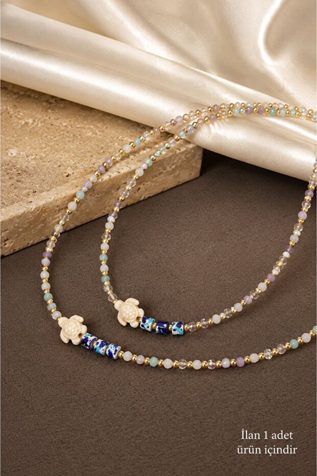 Summer Collection Turtle Figured Colorful Beaded Handmade Special Design Women's Necklace