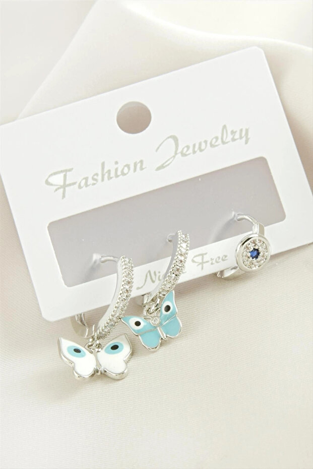 3 Pieces Butterfly Zircon Stone Earrings