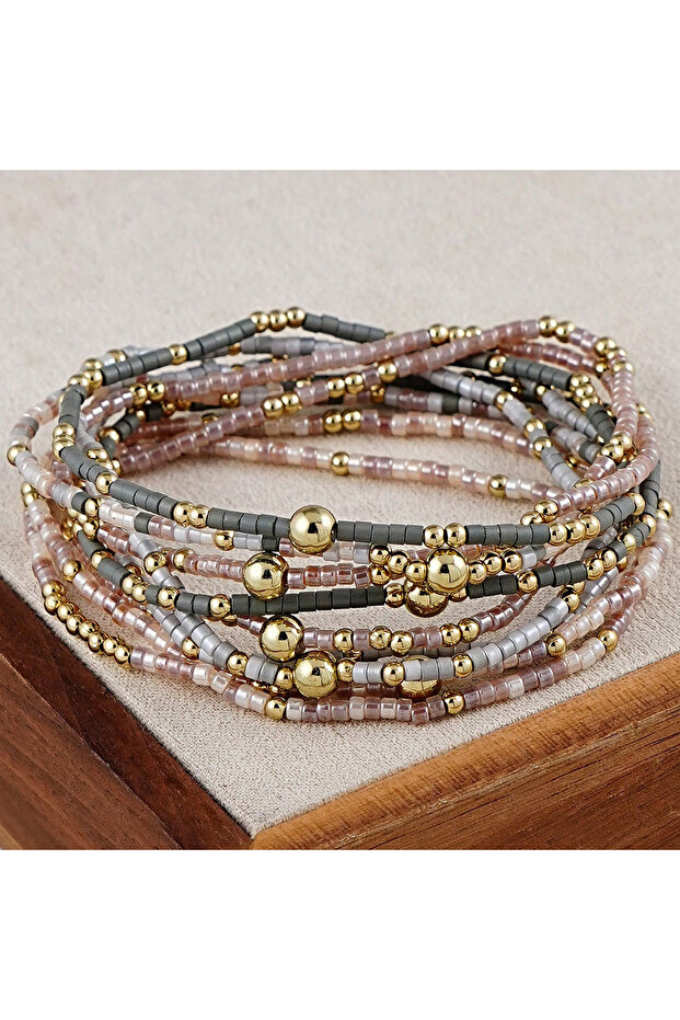 S3103 9pcs Bohemian Handmade Bead Elastic Bracelet Set, Multi-layer Stackable Bracelets, Suitable fo