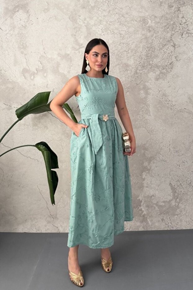 Mint Beli Drawstring Belted Dress