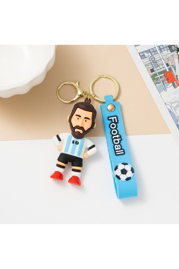 2 6pack pcv Football Figure Keychain Jewelry Bag Pendent Keyring Collection Doll Car Ornaments Key A