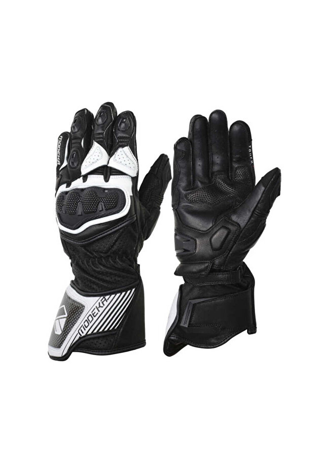 Evox Long Leather Gloves Black and White
