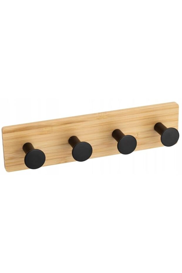 ECVV Adhesive 4 Pieces Bamboo Metal Hooks - Towel Holders Multipurpose Wall Mounted Bathroom Organizer Durable Coat Hangers For Hanging Coat