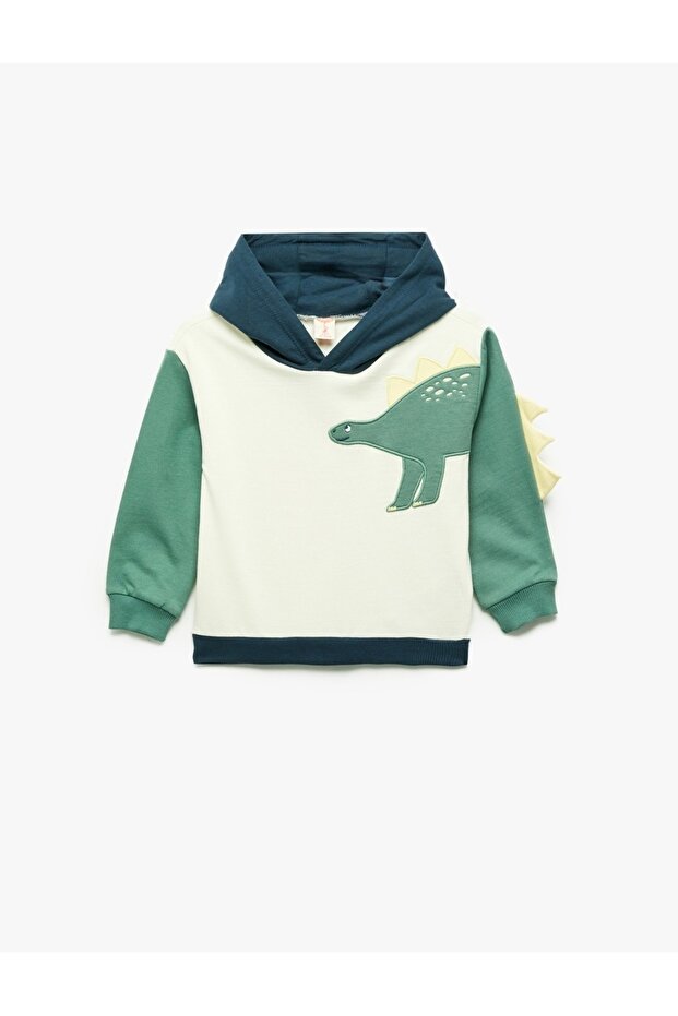 Long Sleeve Cotton Dinosaur Printed Hooded Sweatshirt