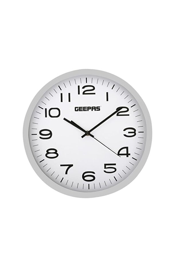 Geepas GWC26016 Round Wall Clock with Decorative Campagne, 36 cm Diameter, Silver