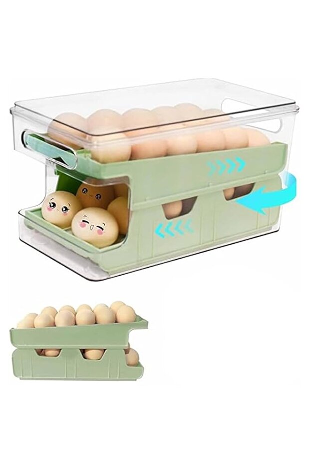 Tazweeq Rolling Egg Holder for Fridge, 24 Egg Dispenser for Refrigerator, Automatic Rolling Storage Container for Countertop, Kitchen & Outdoor Use (Light Green)